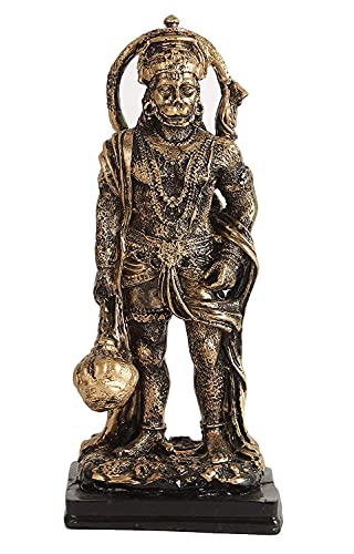 Idole de Lord Hanuman dorée en format standard pour autel de prière indien