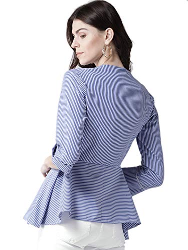 Image of Style Quotient by NOI Women Blue & White Striped Tailored Jacket