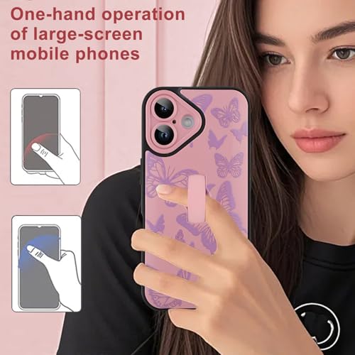 Image of for iPhone 16 Case with Finger Strap Holder, Cute Cool Butterfly Print Pattern Design for Women Girls, Shockproof Anti Scratch Hand Kickstand Protective Cover, Pink