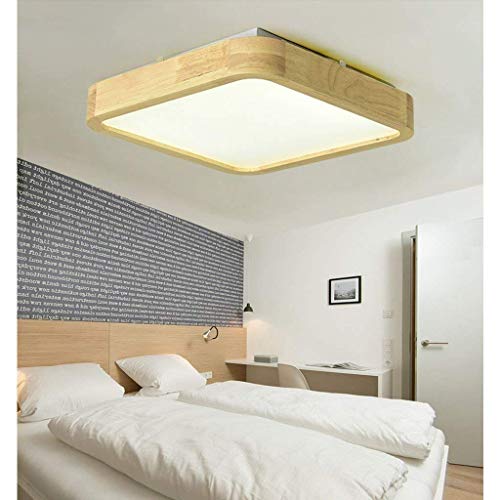 Lustre plafonnier bois massif carré 40cm salon 24W