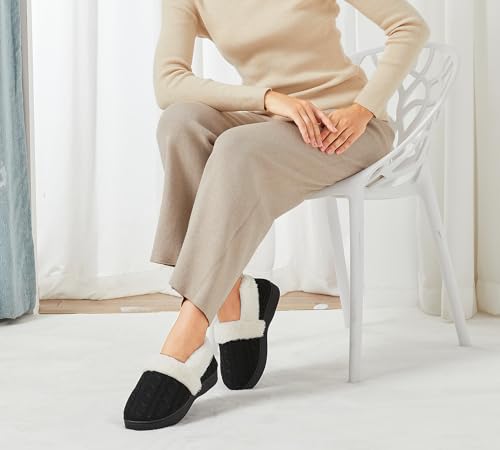 UBFEN Womens Fuzzy House Slippers Warm Bedroom Shoes with Faux Fur Lining Non Slip Memory Foam Slippers for ladies Indoor and Outdoor2