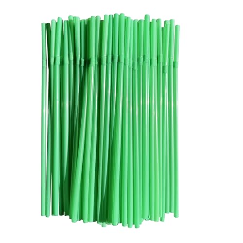 YAOSHENG 200pcs 8.26 x 0.2Solid Colors Flexible Drinking Green Straws Plastic Disposable Bendy Straws (Green)
