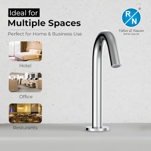 Image of RN Automatic Touchless Sensor Faucet for Wash Basin, Motion Sensor Bathroom Sink Tap, Hands-Free Smart Faucet with Chrome Finish, Water Saving Kitchen & Bath Fixture (Swan Neck.2)