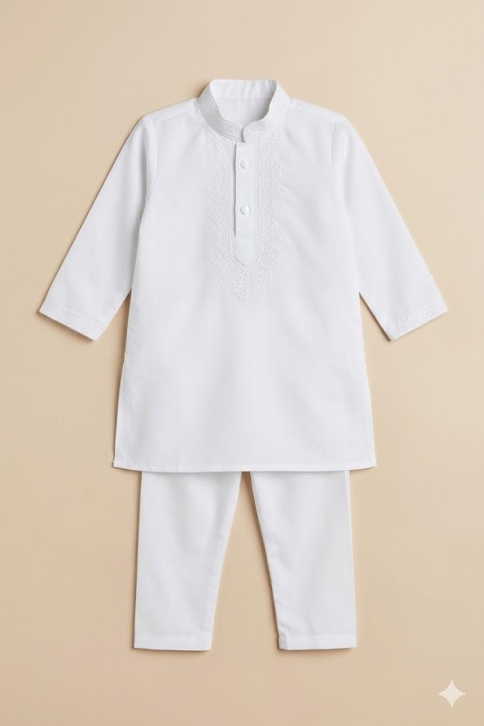 A.T.U.N. (ALL THINGS UBER NICE) Kurta etnica da ragazzo in cotone ricco di ricamo con pigiama, leggero, traspirante, tradizionale abbigliamento indiano | elegante vestito per bambini