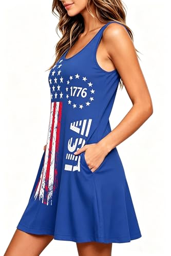 Image of Roshop Womens Juneteenth Flag Sleeveless Dress 4th of July Patriotic Swing Sundress with Pockets