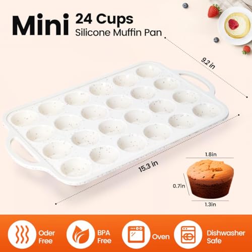 Muffin Pan With Metal Reinforced Frame - 24-Cups Durable Silicone Muffin Pan for Muffins, Cupcakes, BPA Free and Oven Safe - Beige with Coffee Spots, Set of 2