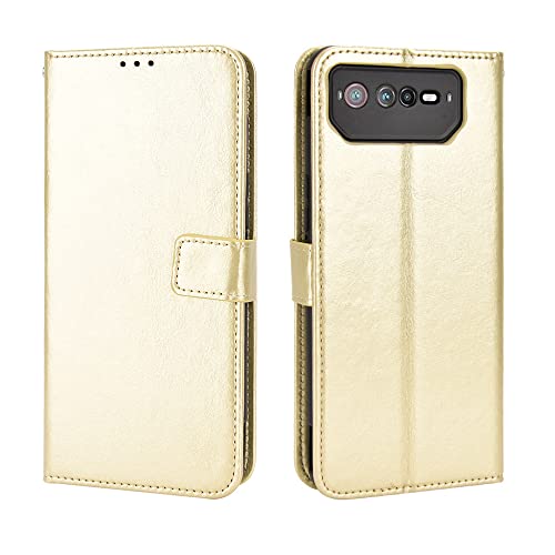 QINOUK Funda para Asus ROG Phone 6 Pro Phone 6, [a prueba de golpes] hebilla magnética, funda de piel sintética de alta calidad con cordón, [3 ranuras] [función de soporte] compatible con Asus ROG