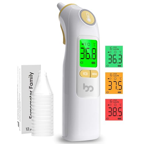 Ohrthermometer, Fieberthermometer Ohr für Baby Erwachsene, digitales Infrarot-Thermometer mit 24 Einweg-Schutzkappen, hygienisch und genau, gelb