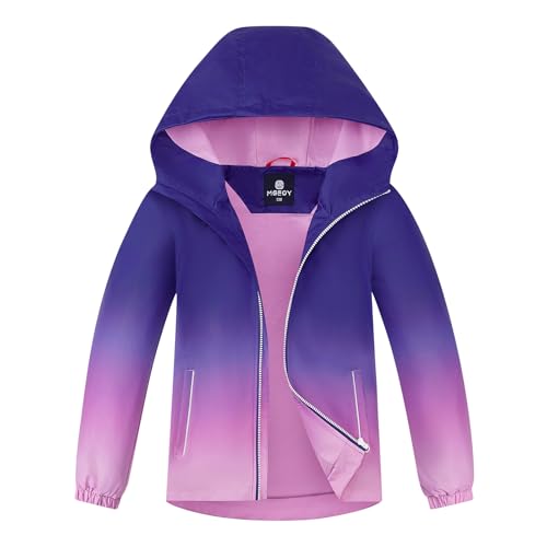 Image of MGEOY Girls Rain Jacket Lightweight Waterproof Hooded Cotton Lined Raincoat Windbreaker for Kids Size 4-12 Years