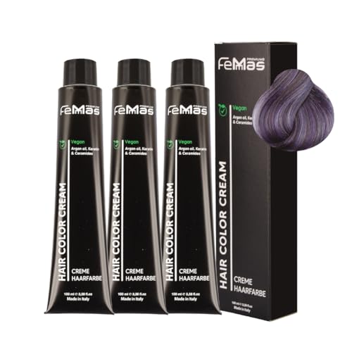 FemMas Haarfarbe 3x Fantasy Lavendel I Creme Haarfarbe mit Arganöl, Keratin & Ceramiden I dauerthafte Haarfärbung oder Tönung für strahlende Farbergebnisse I 100 ml