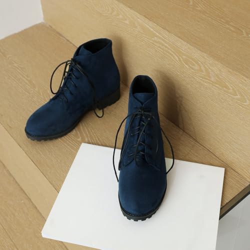 Flat Low Heels Lace Up Ankle Boots For Womens Casual Round Toe Suede Winter Dressy Short Booties3