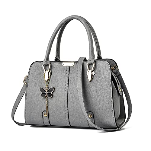 FANDARE Sac à Main Femme Sac à Bandouliere Sac Cabas PU Cuir Sac Fourre Sacoche Sac Porté Epaule Imperméable Sac Messager pour Voyage Travail Achats Fête Gris
