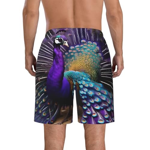 Purple Peacock Print Beach Shorts Swim Trunks Swimwear for Men Bathing Suit Men's Shorts with 3 Pockets3