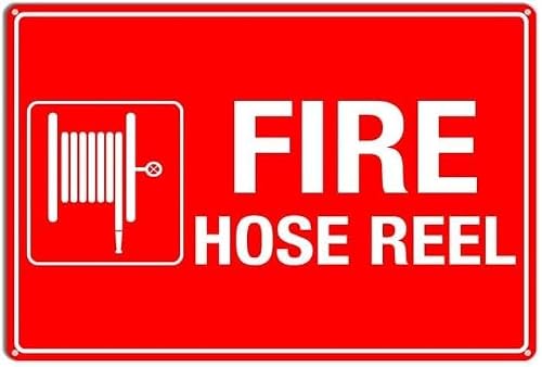 Fire Hose Reel Rust Free Aluminum Tin Sign - Warning Decor with Pre-Drilled Holes for Indoor-Outdoor Office Fire Zone, Factory Corridor, Commercial Building - 8x12 Inch​