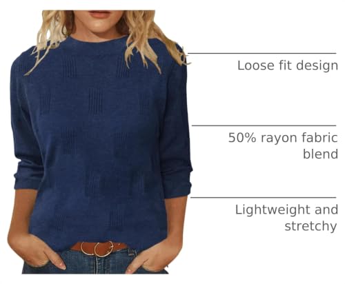 Image of Sweaters for Women 3 /4 Sleeve Tops Round Neck Loose Casual Tunic Blouses