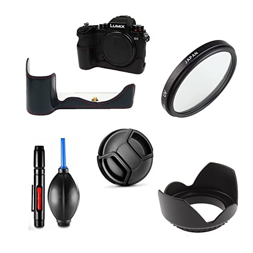 Set di accessori per Panasonic Lumix S5 con LUMIX S 20-60mm L-Mount Lens include custodia filtro UV paraluce obiettivo penna di pulizia pompa per soffiatore daria pelle sintetica nero