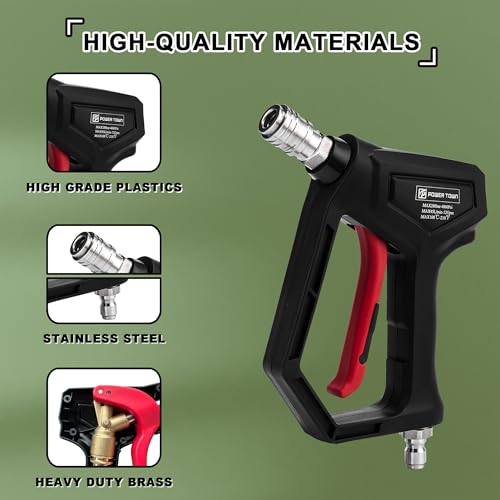 Image of POWER TOWN Short Pressure Washer Gun with Swivel, 1 /4 inch Automatic Quick Connector Power Washer Handle with 3 /8 inch Swivel Male Plug Coupler, Addition M22-14mm Adapter