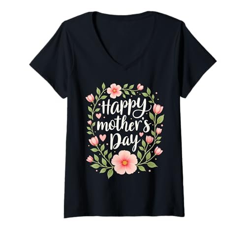 Femme Happy Mother's day T-Shirt avec Col en V