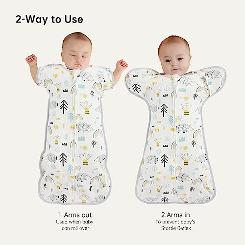 Image of Duomiaomiao Baby Transition Swaddle Blanket, Snap Arms Up Baby Sleep Sack for All Seasons, 100% Cotton Baby Essentials for Newborn Boys Girls 0-6 Months