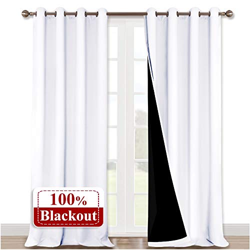NICETOWN White 100% Blackout Curtains for Windows, Super Heavy-Duty Black Lined Total Darkness