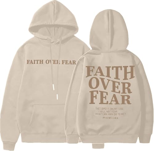 BANGELY Faith Over Fear Hoodie Women Christian Sweatshirt Graphic Christian Religious Sayings Sweater Bible Pullover Tops