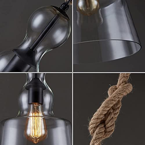 Lustre de cuisine en verre et corde pour îlot central et bar