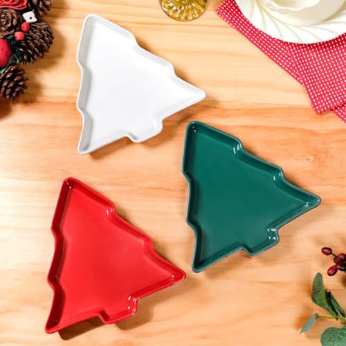Image of Nestasia Christmas Tree Ceramic Snack Plates Set of 3 | Festive Holiday Serving Plates, Microwave & Dishwasher Safe | Ideal for Cookies, Treats, Decor, Snacks