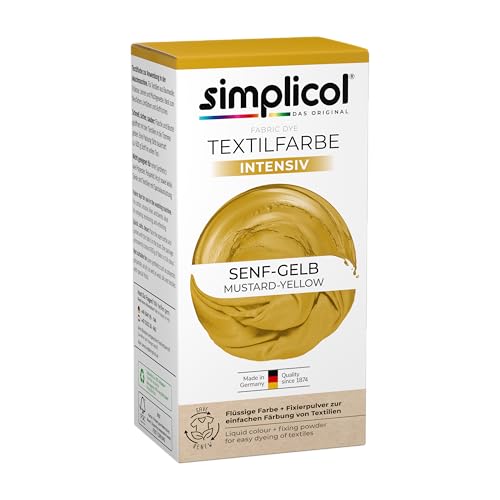 simplicol Teinture textile intense jaune moutarde | Coloration facile en machine à laver | Couleur liquide et poudre de fixation | 1 paquet