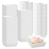 CHEUKYIU 100 Stück Kuchen Transportbox Pappe, 12 x 12 x 6cm Kuchenschachteln mit Transparentem Deckel, Weiß Cupcake Box für Desserts, Muffins, Torten