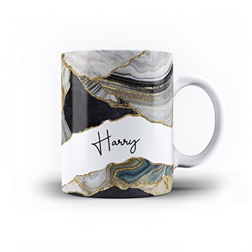 iCaseDesigner Personalised Marble Agate Swirl with Name on 11oz Ceramic Mug. 8. Black & White Gold Marble