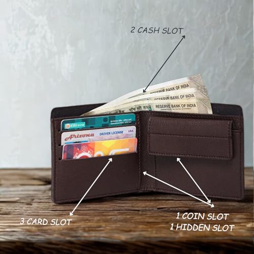 Image of TCG Personalized Name & Charm Imported Leather Mens Wallet | Gifts for Men Husband Boyfriend Employees Clients Colleagues Friend (Brown)