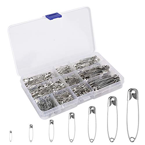 BetyBedy Safety Pins Assorted Sizes, 350PCS Safety Pins Set for Sewing Craft Cloth, Durable Safety Pins with 7 Sizes 19mm - 54mm for Home, Office Use, DIY, Art, Jewelry Making with Storage Box