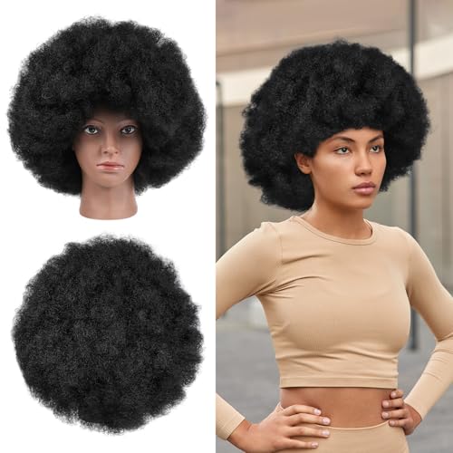 Postiche afro bouclée courte synthétique 1B noire légère pour femme