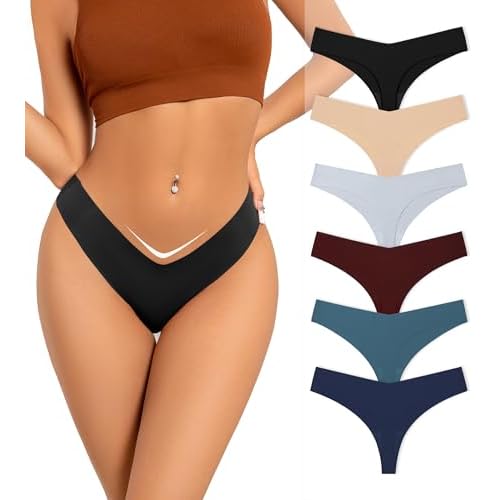Seamless Thongs for Women V-Shaped No Show Panties Soft Comfortable Breathable Workout Underwear Multiple Pack