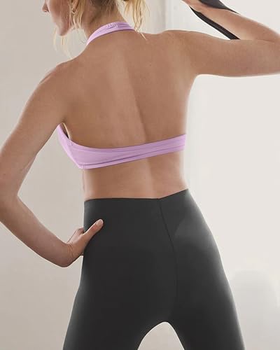 Image of OMKAGI Halter Sports Bras for Women Open Back Workout Bras Padded Yoga Bra Gym Tops