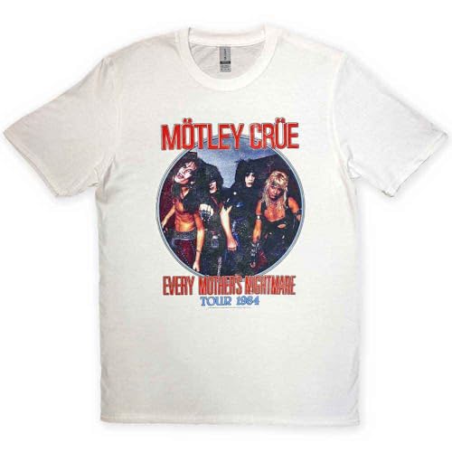 Rockoff Trade Men's Motley Crue Every Mothers Nightmare T - Shirt, White (White White), Large (Manufacturer Size:Large)