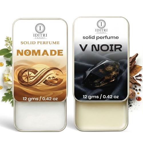 Image of IDITRI EXPORT Solid Perfume |V Noir&Nomade Alcohol Free Wax Perfume Balm, Long Lasting | Pocket Tin 12g, Pack Of 2| Non Greasy Smooth Glide, Travel Friendly Men And Women