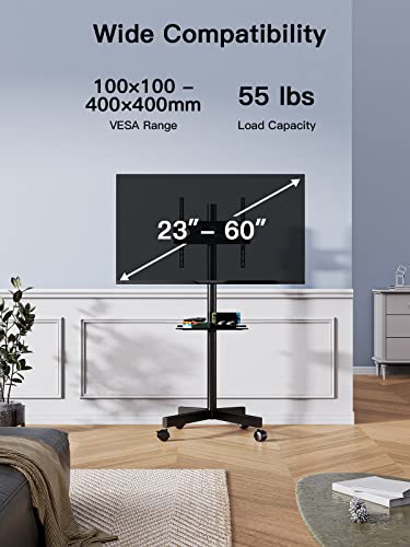 Perlesmith PSTVMC04 Mobile Tv Cart With Wheels For 23-60 Inch Lcd Led Oled Flat Curved Screen Outdoor Tvs Height Adjustable Shelf Floor Stand Holds Up To 55Lbs Monitor Tv Holder thumb #6