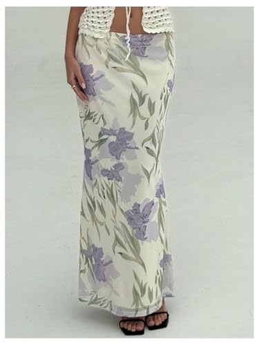 Milumia Women's Boho Floral Bodycon Long Skirt Low Waist Vacation Fishtail Maxi Skirts4