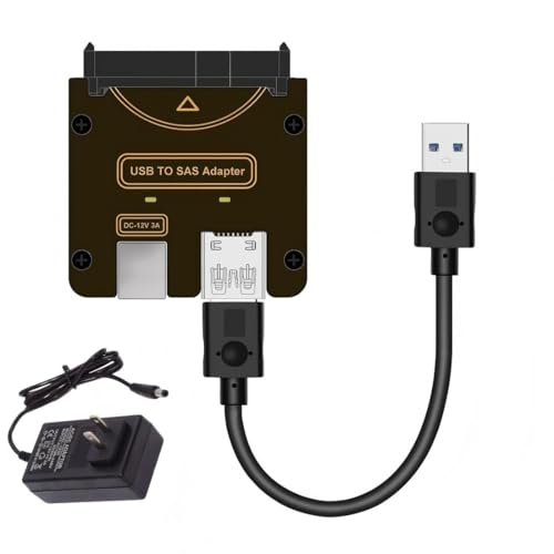 chenyang USB 3.0 to SAS Adapter for 2.5/3.5' SFF-8482 SAS Hard Disks to USB Converter Adapter with Power Supply (Need Power Supply to Work)