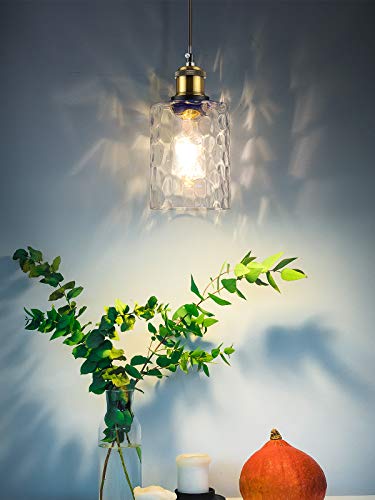 WENFENG 3-Light Pendant Lighting, Adjustable Hanging Light Fixtures, Flush Mount Ceiling Chandelier, Water Ripple Glass Shade E26 Bronze Base, for Kitchen Island Hallway Dinning Room - Thumbnail 6
