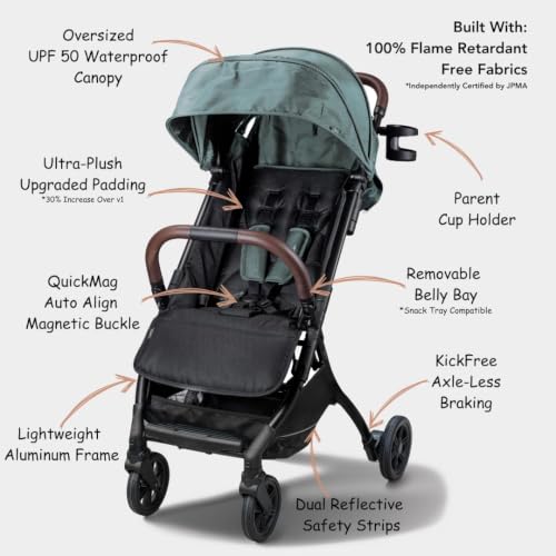 Image of Strolee Lightweight Baby & Toddler Stroller, Ultra Compact, Airplane-Friendly Travel Stroller, One-Handed Fold, Near Flat Recline, X-L Canopy & Parent Cup Holder -LinQ (Fawn)