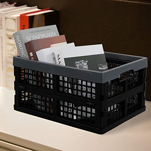 Paniers de rangement pliables en plastique robuste noir et gris x4