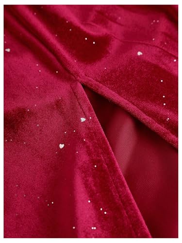 Floerns Girl's Elegant Velvet Cowl Neck Spaghetti Strap Cami Ruched Slit Party Long Dresses3