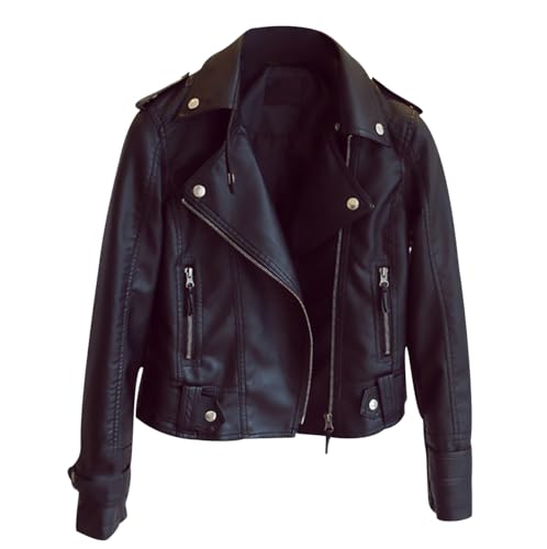 Veste en Cuir Femme Blouson Imitation Simili Cuir PU Moto Femmes Veste Motard Blousons Cuirs Blouson Motarde Biker Oversize Faux Leather Jacket Perfecto pour...