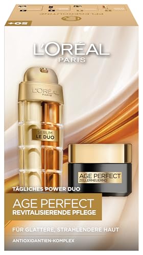 L'Oréal Paris Age Perfect Anti-Aging Routine: Serum Le Duo und Zell-Renaissance Tagespflege, revitalisierendes Geschenkset mit Kollagen Peptid und Vitamin E, 30 ml und 50ml