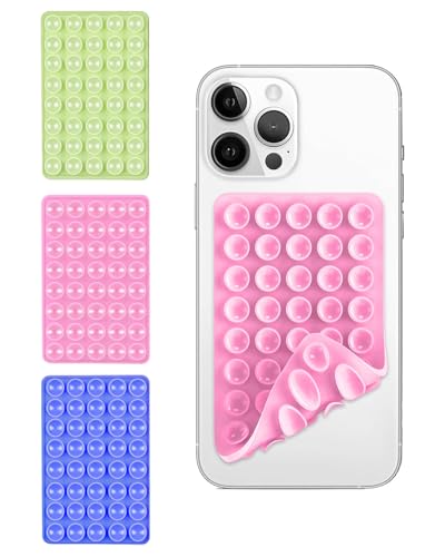 HUVZOR 3pcs Paquetes de ventosas de Silicona,ventosa movil doble cara,accesorios para el teléfono,Soportes de teléfonos móviles Antideslizantes para Selfies y Videos,Morado/Rosa/Azul