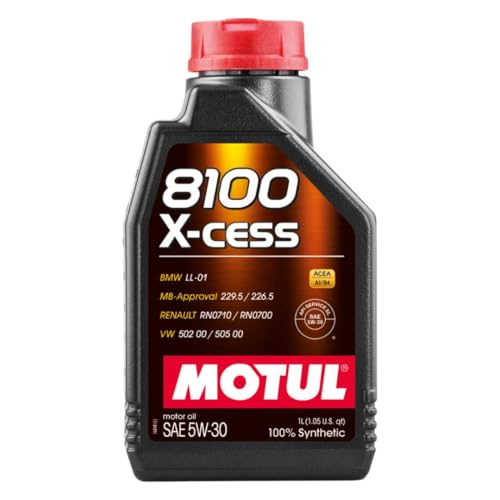 Motul 8100 X-Cess SAE 5W-30 100% Synthetic Engine Oil, BMW LL-01 MB 229.5 MB 226.5 VW 502 00 505 00 Renault RN0710 Approved, ACEA A3/B4 Full SAPS High HTHS, European Car Formula, 1L