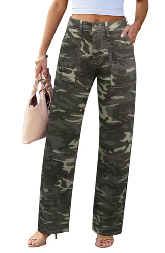 Image of Wide Leg Jeans for Women High Waist Stretch Cargo Denim Pants