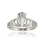 Hoops & Loops Sterling Silver Polished Claddagh Hands Holding Heart Crown Promise Ring, Size 8